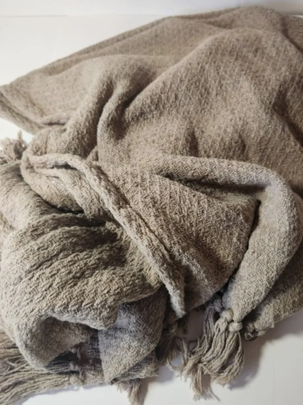 Designers Collection 100% Cotton Textured Throw‎ Blanket Fringe Taupe